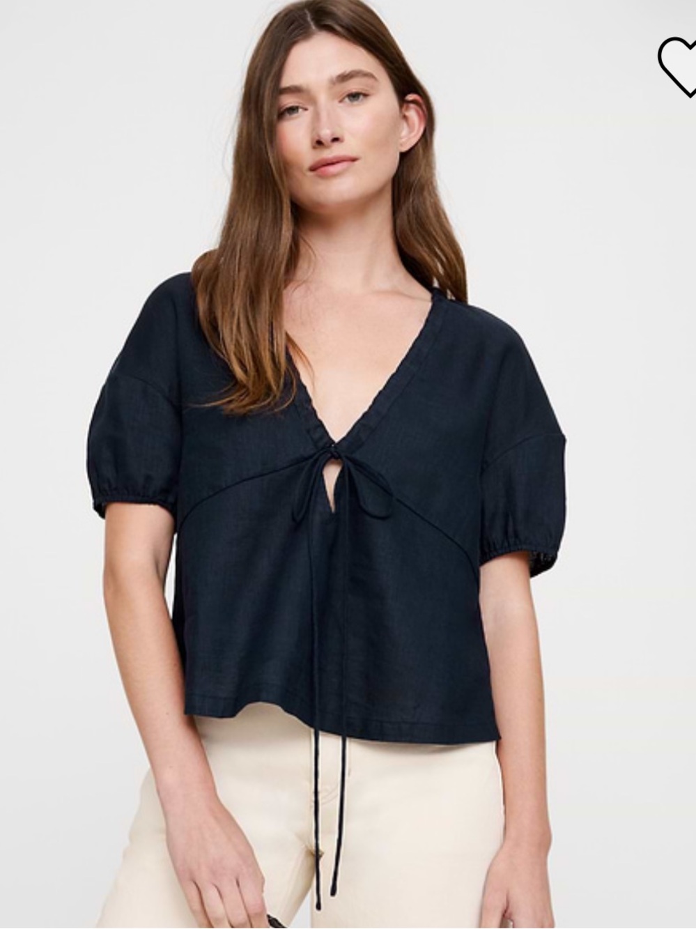 Banana Republic Navy Tie-Front V-Neck Short Sleeve Top